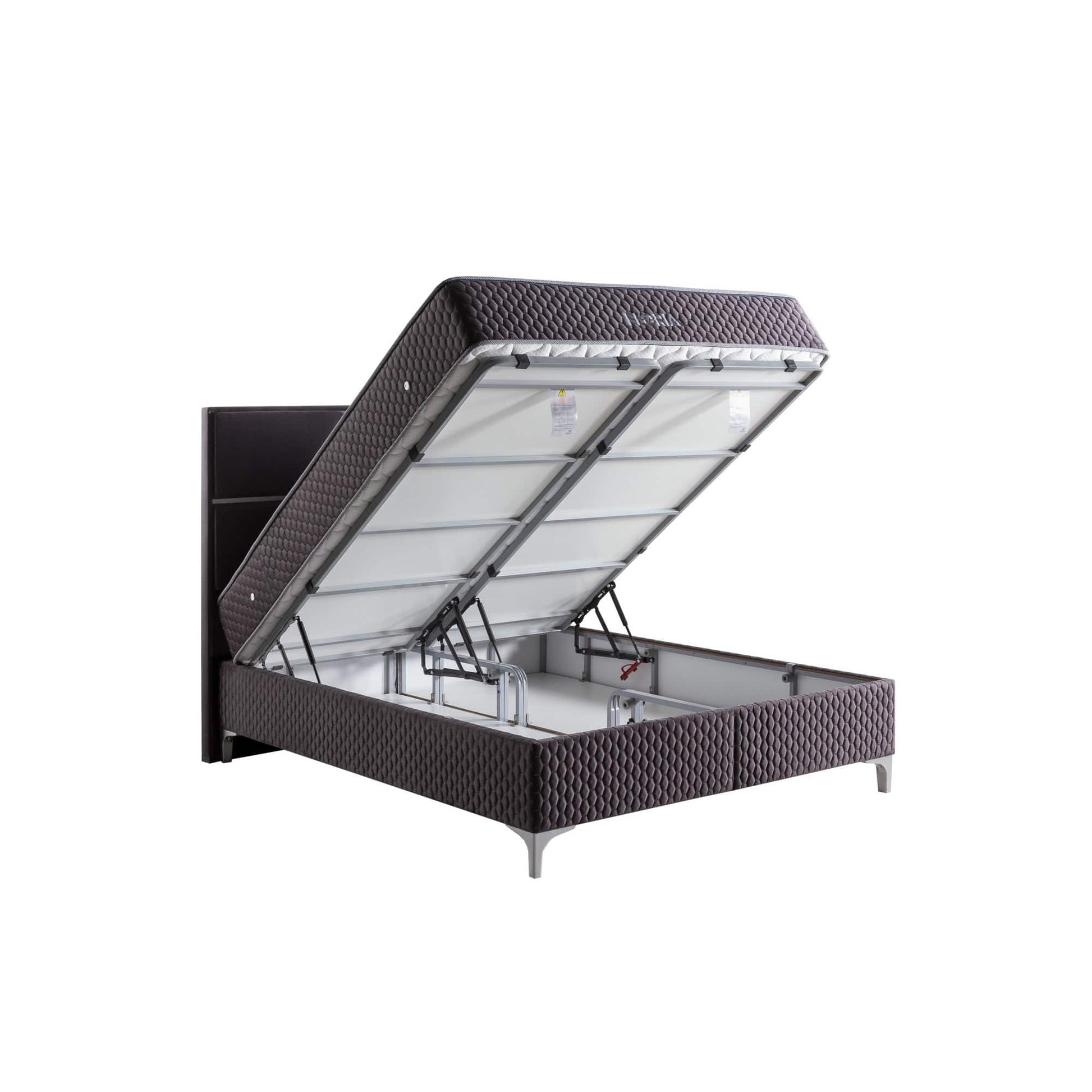 Pat FLORIA 160x200, stofa catifelata gri inchis - Luna 18, cu somiera si spatiu depozitare