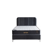 Pat DETOX 160x200, stofa catifelata albastru inchis - Luna 19, cu suport saltea si spatiu depozitare