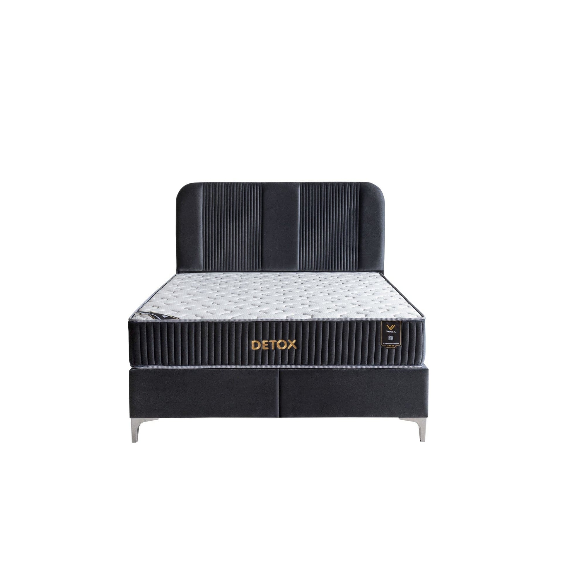 Pat DETOX 160x200, stofa catifelata albastru inchis - Luna 19, cu suport saltea si spatiu depozitare