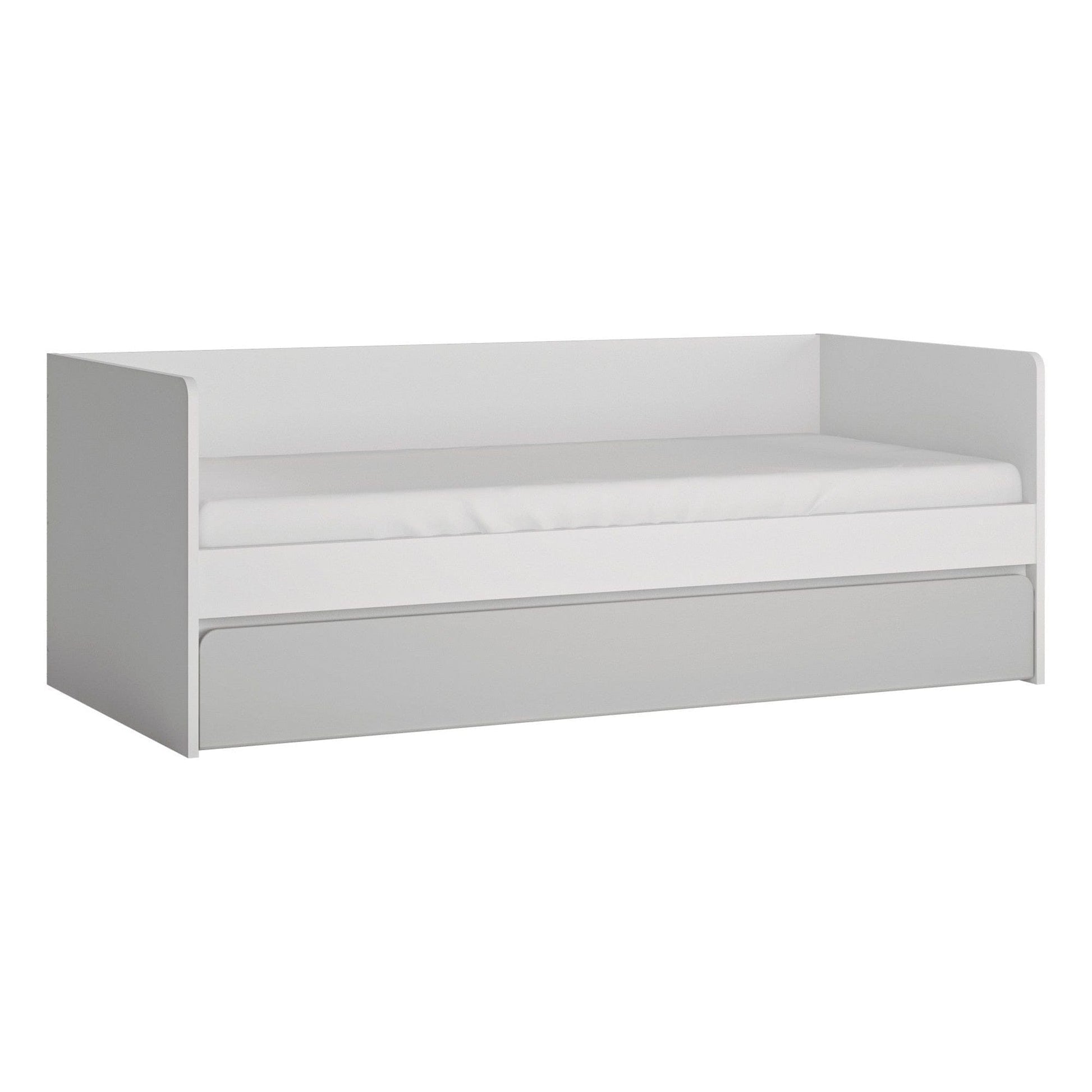 Pat ALBI 90x200, alb, PAL/metal, cu somiera si spatiu depozitare