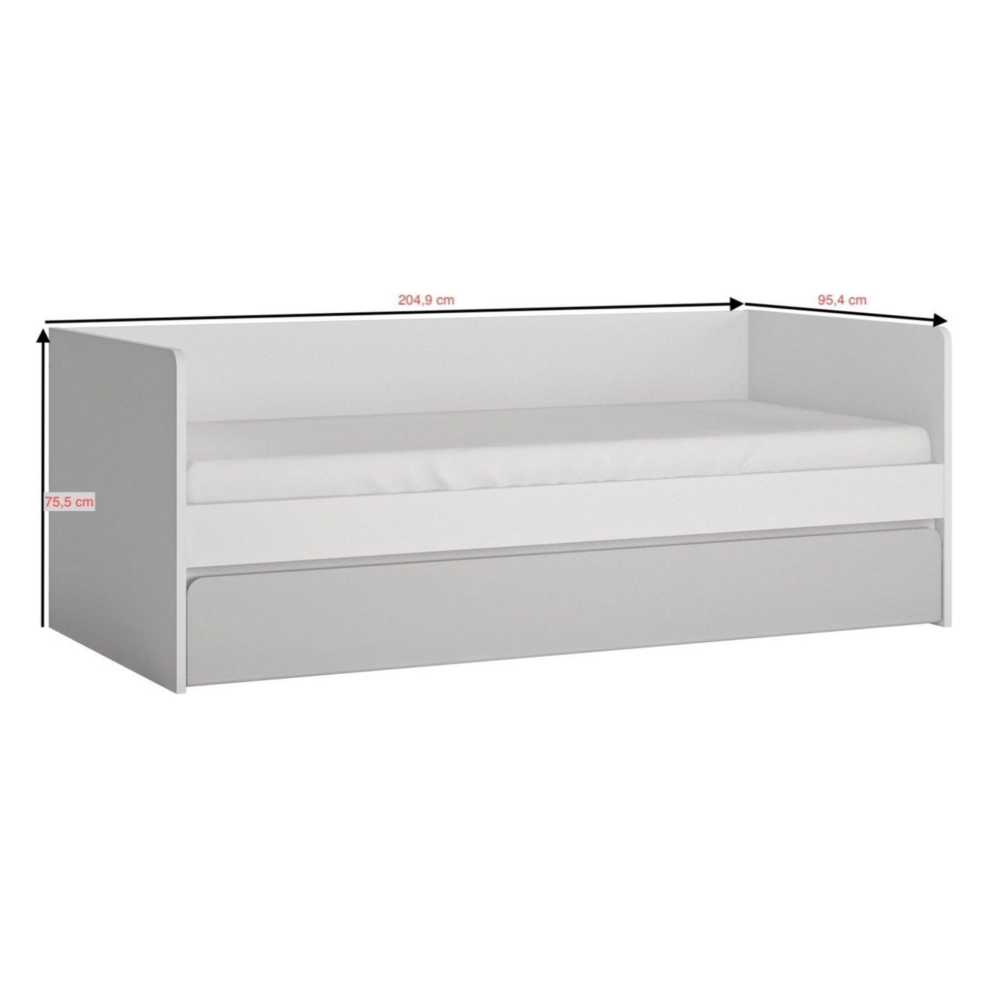 Pat ALBI 90x200, alb, PAL/metal, cu somiera si spatiu depozitare