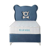 Pat BLUE KIDS 120x200, stofa catifelata albastru deschis - STR 50, cu somiera si spatiu depozitare
