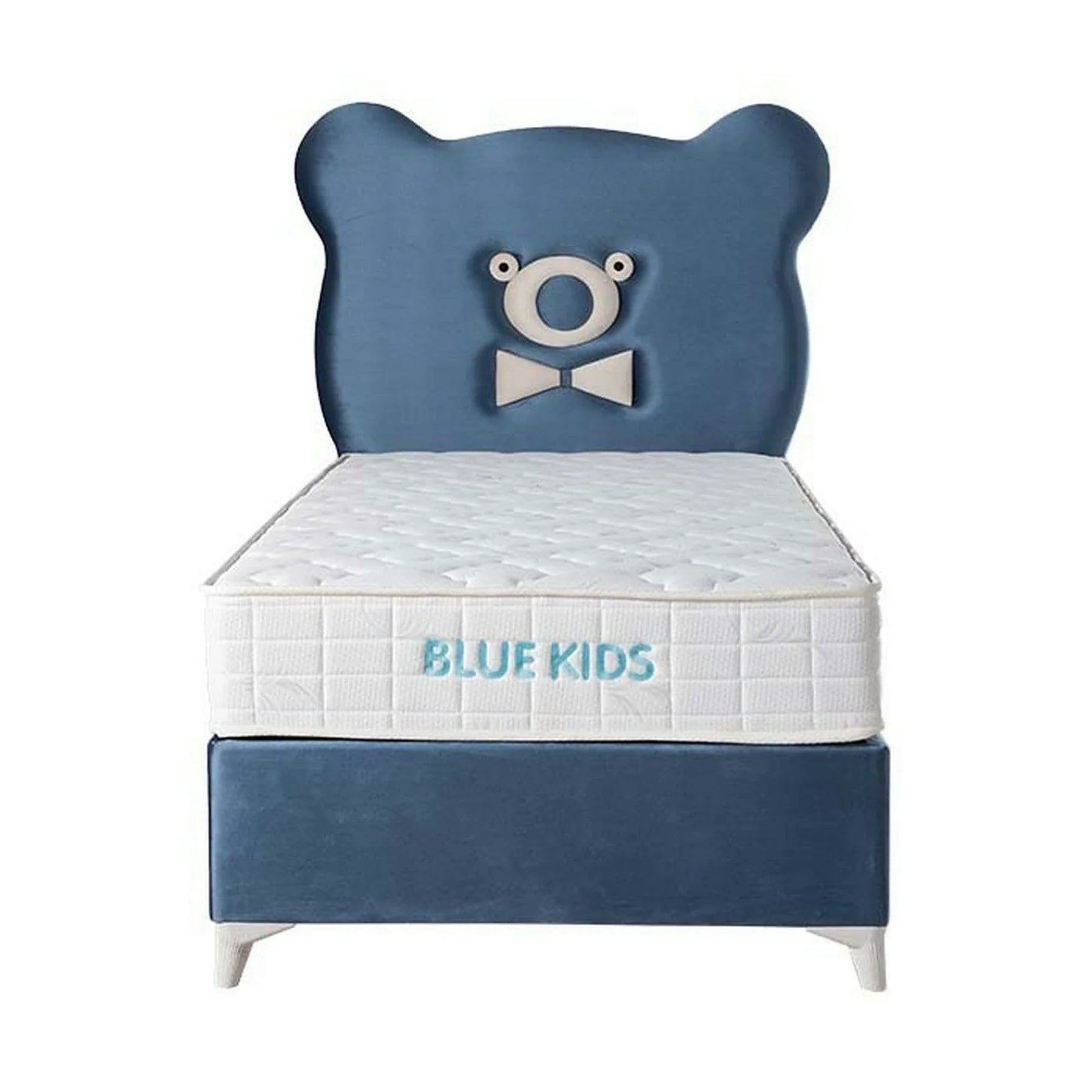 Pat BLUE KIDS 120x200, stofa catifelata albastru deschis - STR 50, cu somiera si spatiu depozitare