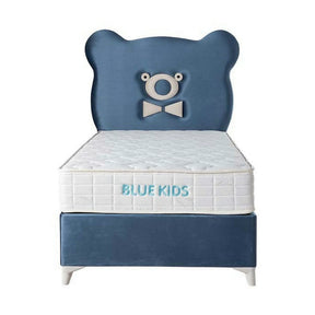 Pat BLUE KIDS 120x200, stofa catifelata albastru deschis - STR 50, cu somiera si spatiu depozitare