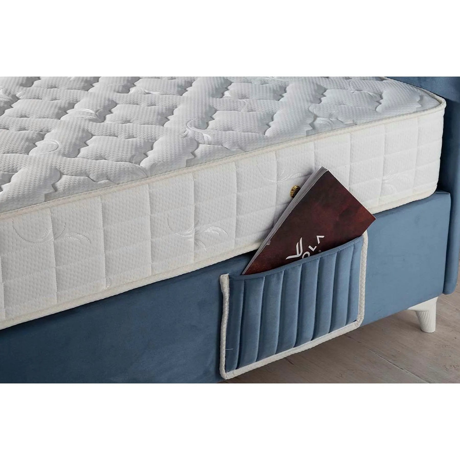 Pat BLUE KIDS, stofă catifelata/lemn/metal, albastru deschis - STR 50, 140×210×120 cm