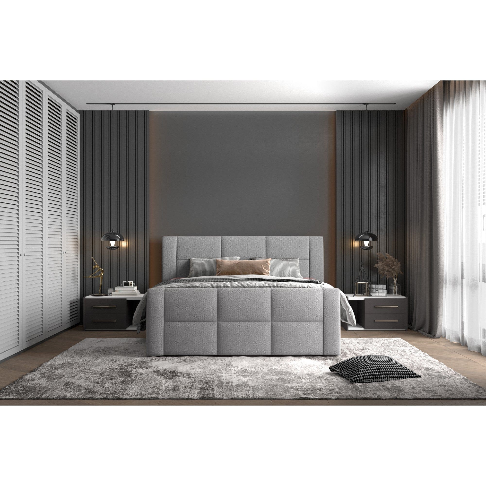 Pat boxspring STELLA 180x200, personalizabil materiale Gama Premium, cu lada depozitare, saltele si topper