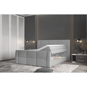 Pat boxspring STELLA 180x200, personalizabil materiale Gama Premium, cu lada depozitare, saltele si topper
