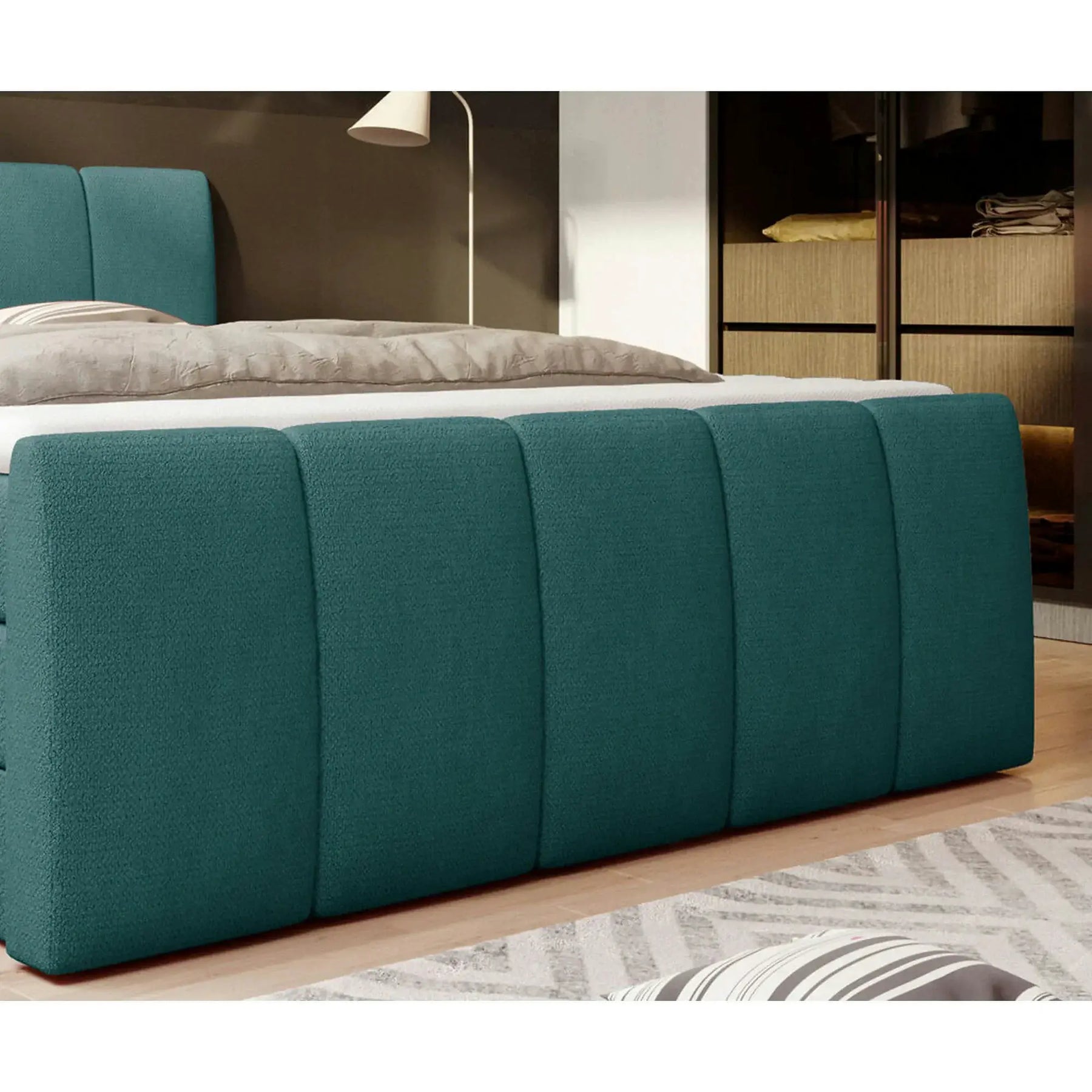 Pat boxspring FRESCO, stofă/burete/PAL, gri deschis - Royal velvet 17, 149×222×111 cm