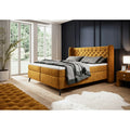 Pat boxspring MADISON, stofă buclata/burete/metal, verde - Now or Never 38, 177×214×123 cm