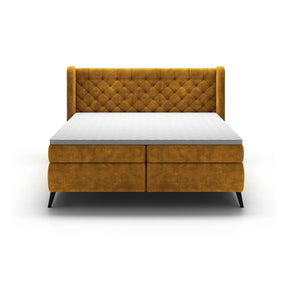 Pat boxspring MADISON, stofă buclata/burete/metal, verde - Now or Never 38, 177×214×123 cm