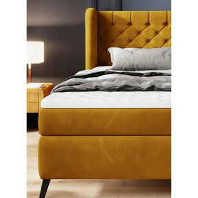 Pat boxspring MADISON, stofă buclata/burete/metal, verde - Now or Never 38, 177×214×123 cm
