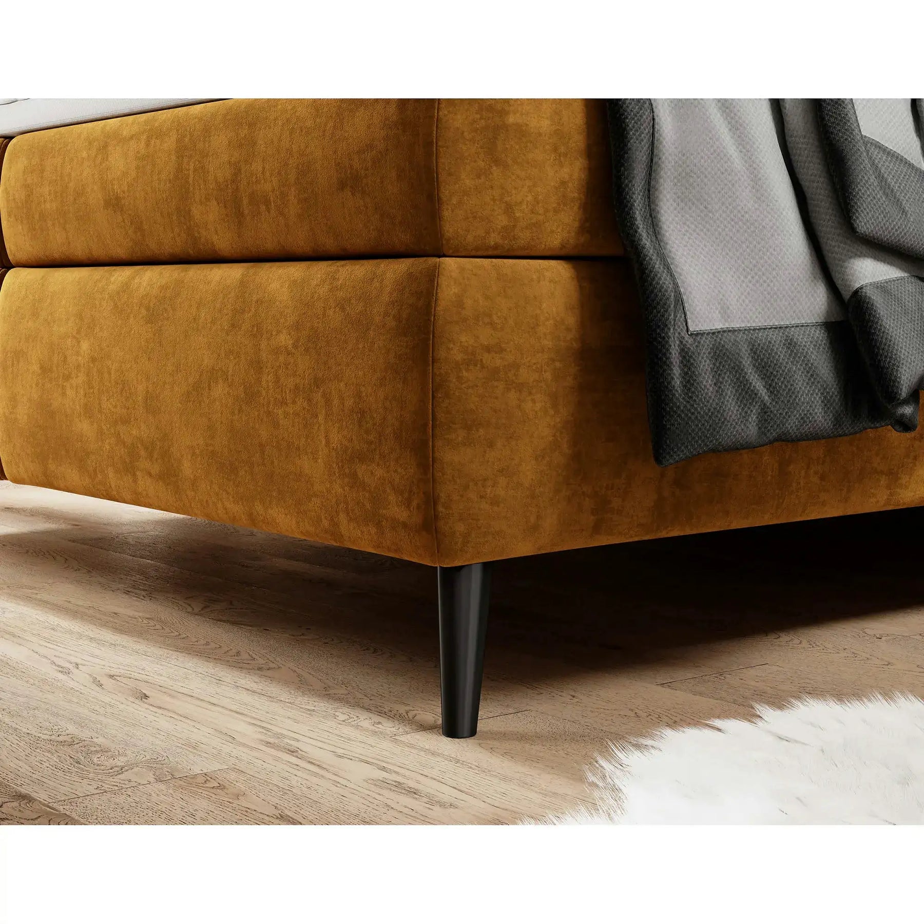 Pat boxspring MADISON, stofă buclata/burete/metal, verde - Now or Never 38, 177×214×123 cm