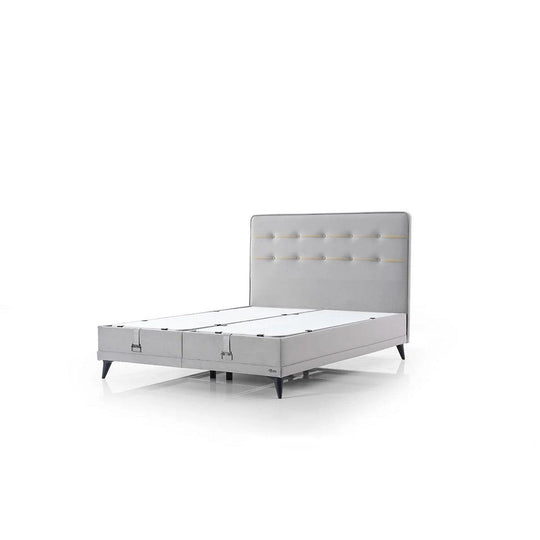 Pat FLEXFIT 120x200, stofa catifelata gri - Noway E1055, cu somiera si spatiu depozitare