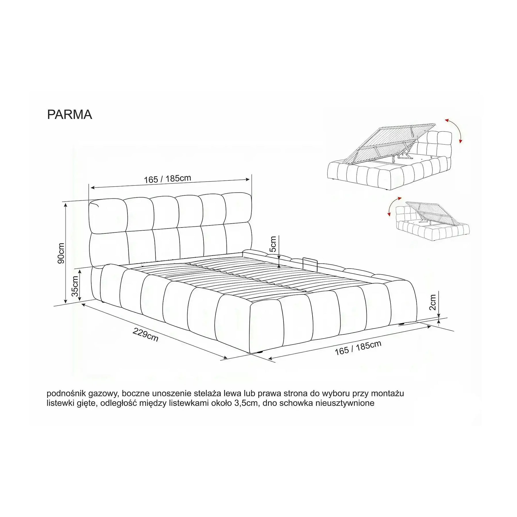 Pat PARMA 140x200, bej închis, stofă, cu spațiu de depozitare