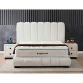 Pat PLATINUM 160x200, stofa crem - Troya 01, cu somiera si spatiu depozitare