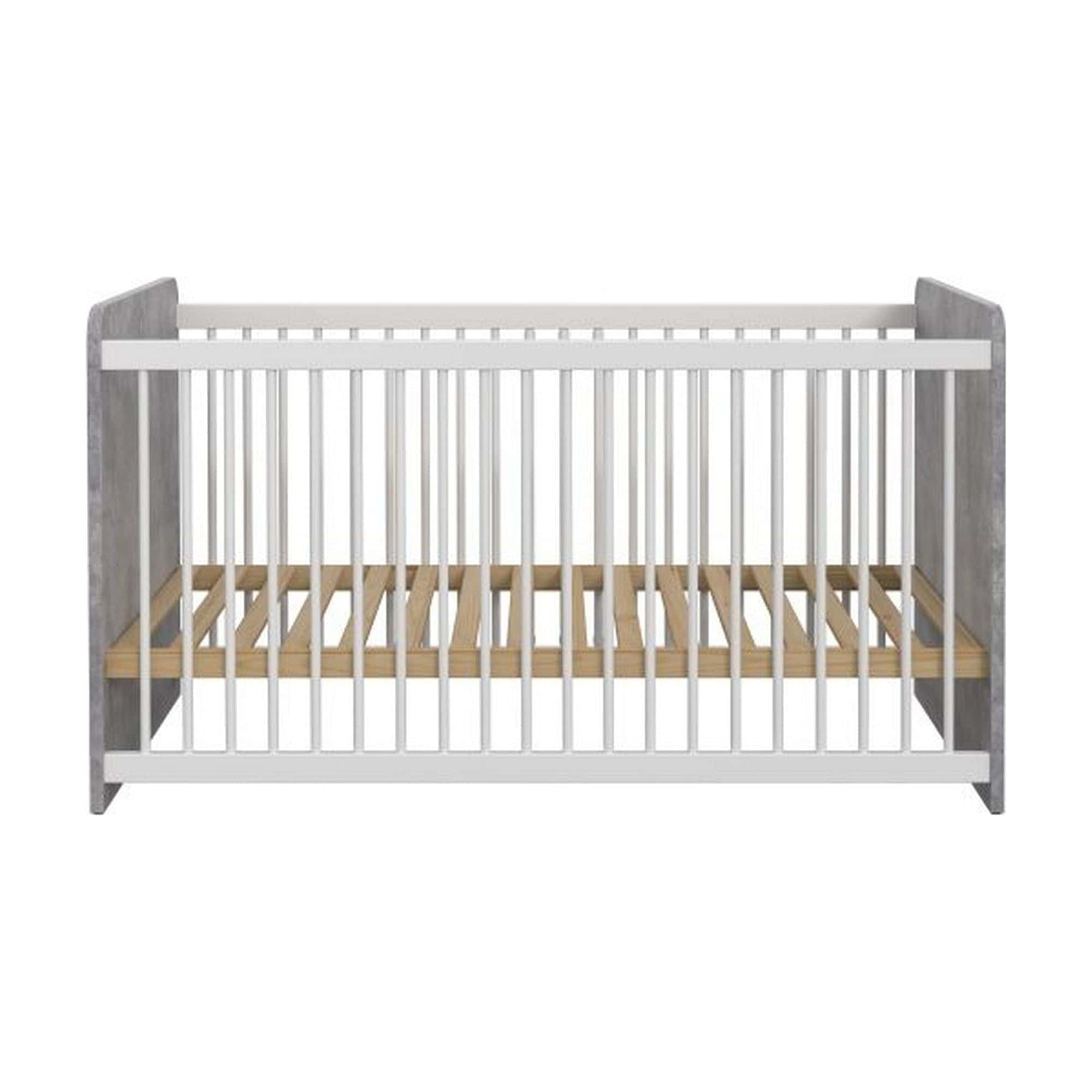 Patut pentru copii EMILY 70x140, alb/gri beton, PAL/metal, cu somiera