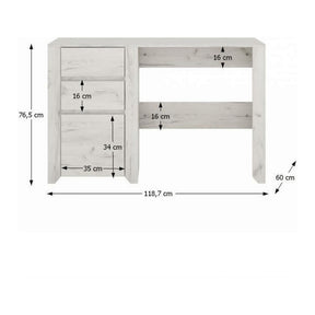 Birou ANGEL typ 80, PAL melaminat, alb craft, 118,7x76,5x60 cm, 1 usa si 2 sertare