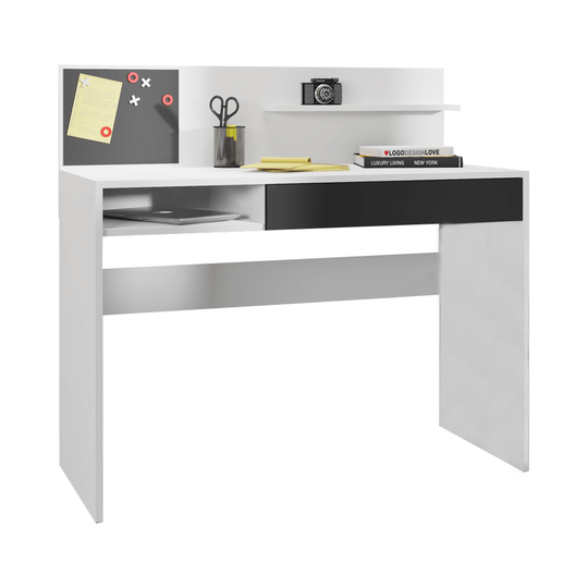 Birou IMAN, cu placă magnetică, PAL laminat, alb/negru, 110x50x103 cm