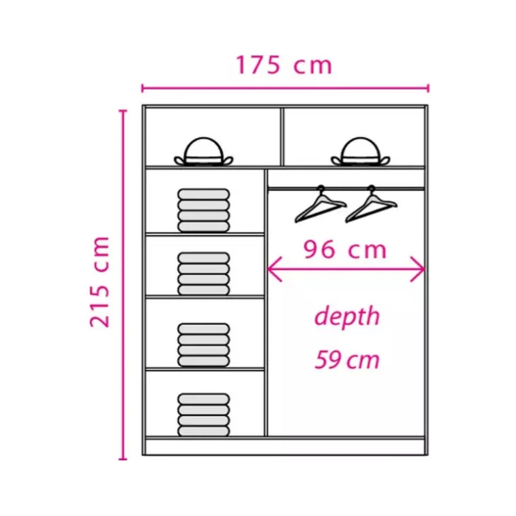 Dulap EFFECT, stejar sonoma, PAL melaminat, cu 2 usi, 175x59x215 cm
