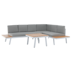 Set mobilier gradina PELOR, alb/gri deschis/stejar, otel/tesatura