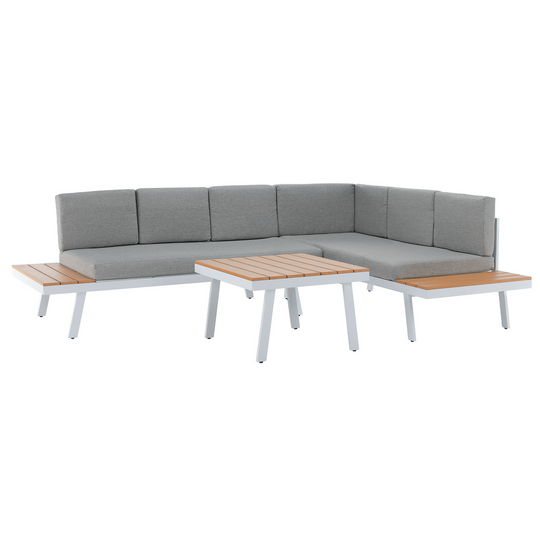 Set mobilier gradina PELOR, alb/gri deschis/stejar, otel/tesatura