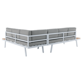 Set mobilier gradina PELOR, alb/gri deschis/stejar, otel/tesatura