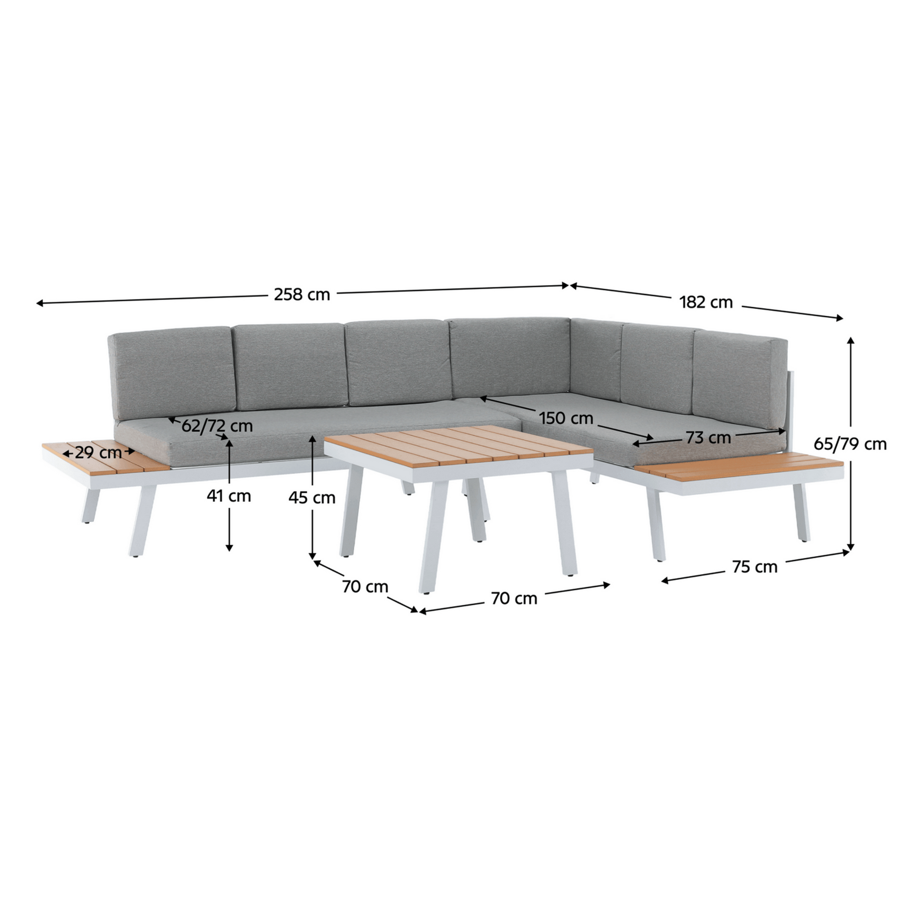 Set mobilier gradina PELOR, alb/gri deschis/stejar, otel/tesatura