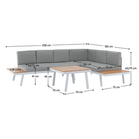 Set mobilier gradina PELOR, alb/gri deschis/stejar, otel/tesatura