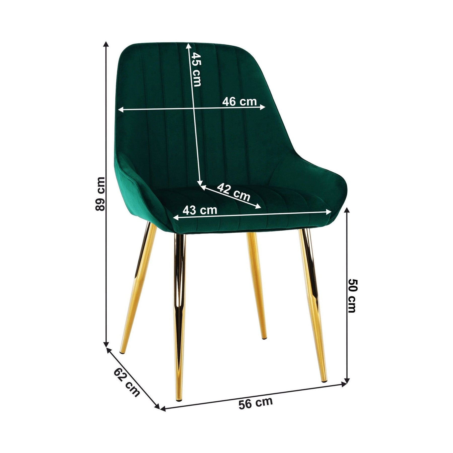 Scaun PERLIA, verde smarald, stofa catifelata/crom auriu, 56x62x89 cm
