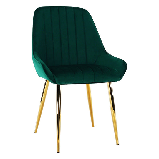 Scaun PERLIA, verde smarald, stofa catifelata/crom auriu, 56x62x89 cm