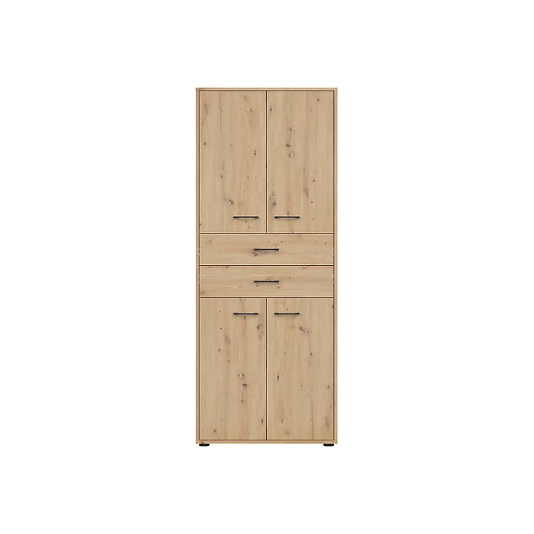 Dulap SPACE OFFICE, stejar artisan, PAL laminat, cu 4 usi si 2 sertare, 80x37x203 cm