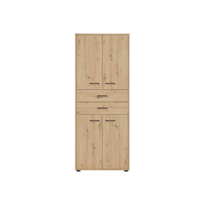 Dulap SPACE OFFICE, stejar artisan, PAL laminat, cu 4 usi si 2 sertare, 80x37x203 cm