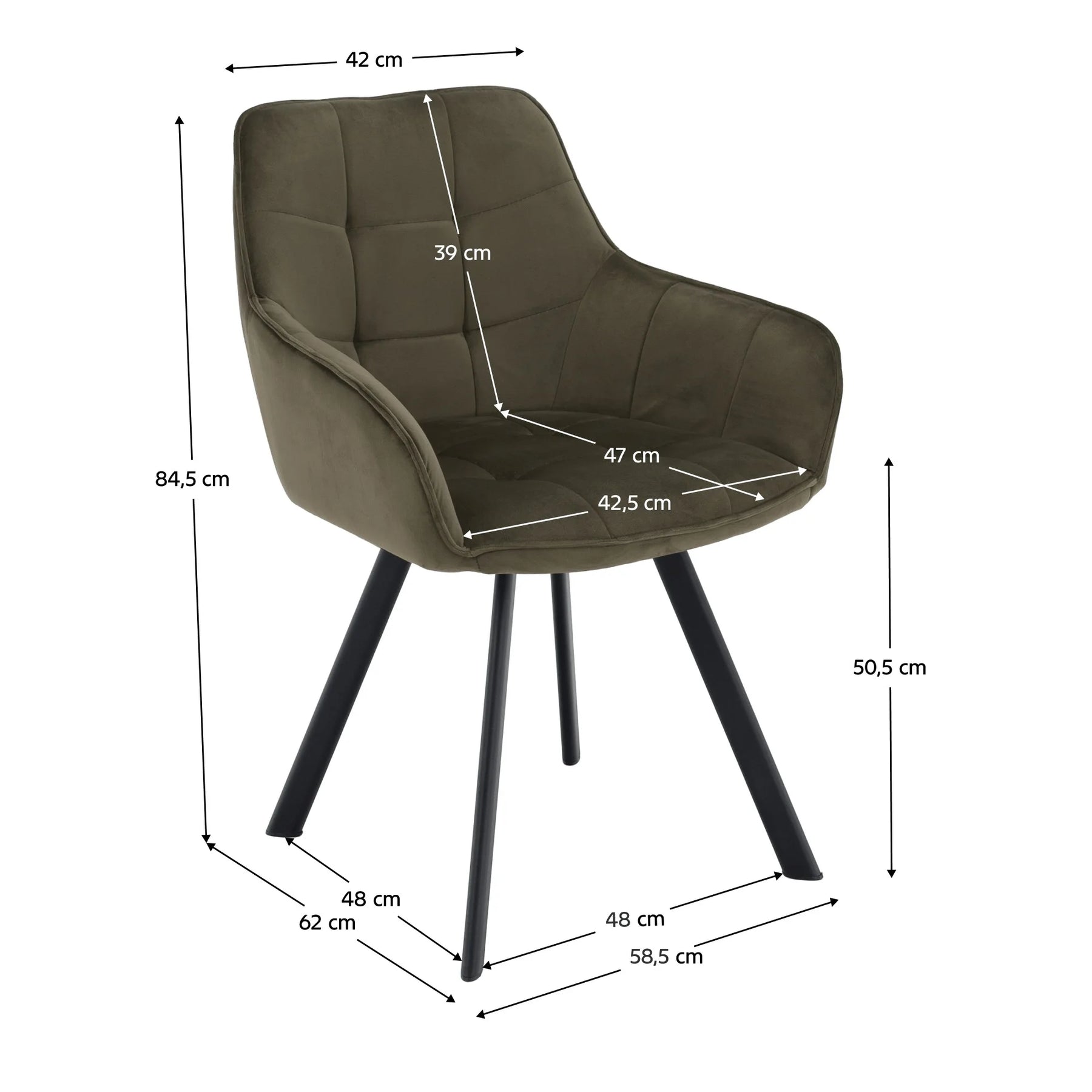 Scaun PETIN, stofa verde - Bluvel 77, 59x62x85 cm