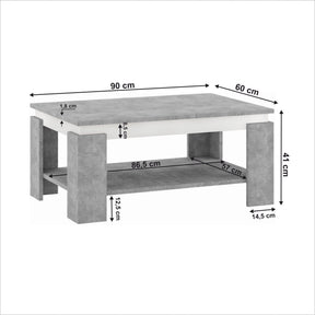 Masuta cafea PIANI, gri beton/alb, 90x60x41 cm