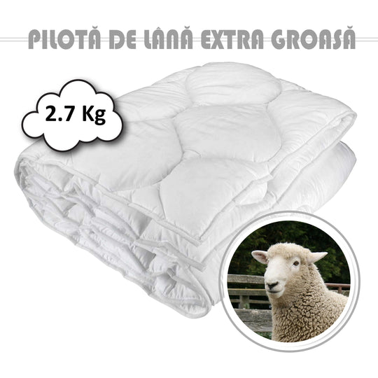 Pilota pat dublu damasc, alb, bumbac, 140x210 cm