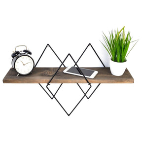 Poliță din stejar cu suport negru, decorată cu ceas și plantă, ideală pentru living – primabucata