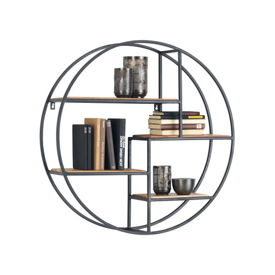 Raft FUZ, stejar/negru, metal/lemn, 60x16x60 cm