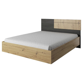 Pat dormitor BAFRA, DTD laminat, stejar artizanal/pin negru norvegian, 160x200 cm, fara somiera si saltea