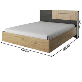 Pat dormitor BAFRA, DTD laminat, stejar artizanal/pin negru norvegian, 160x200 cm, fara somiera si saltea