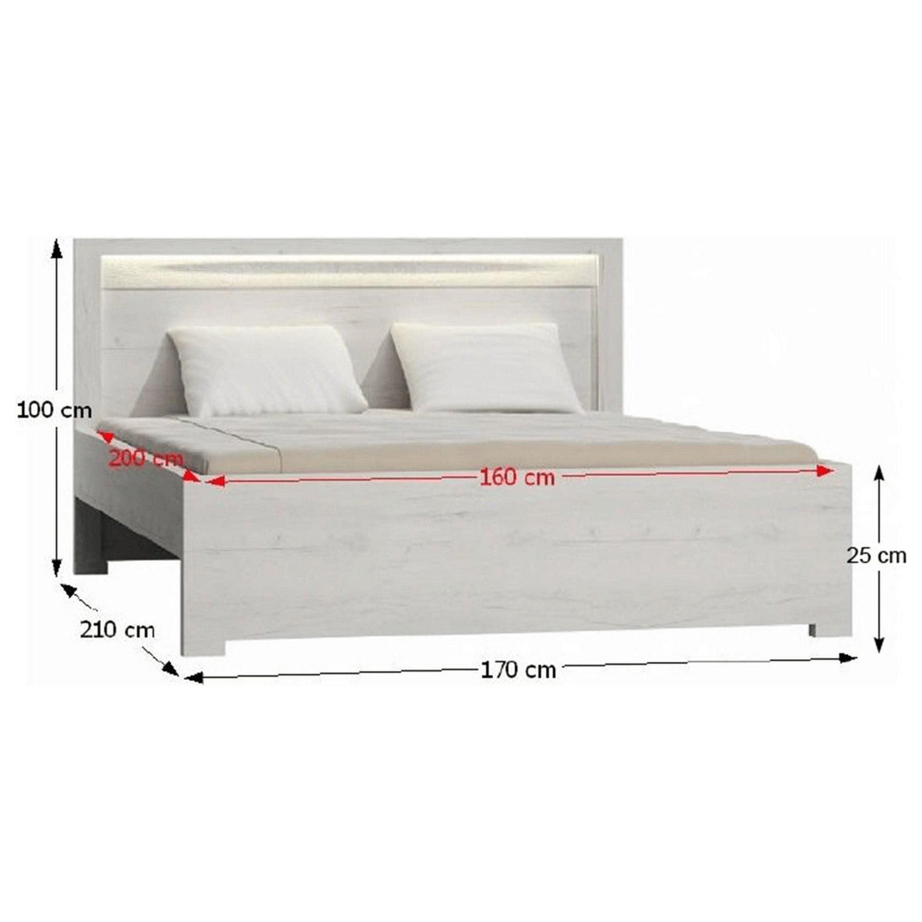 Pat dormitor INFINITY I-19, PAL melaminat, frasin alb, 160x200 cm, cu somiera fixa, fara saltea