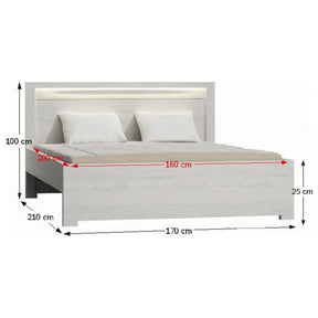 Pat dormitor INFINITY I-19, PAL melaminat, frasin alb, 160x200 cm, cu somiera fixa, fara saltea