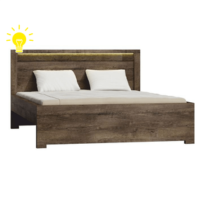 Pat dormitor INFINITY I-19, PAL melaminat, frasin închis, 160x200 cm, cu iluminare LED, somiera fixa, fara saltea