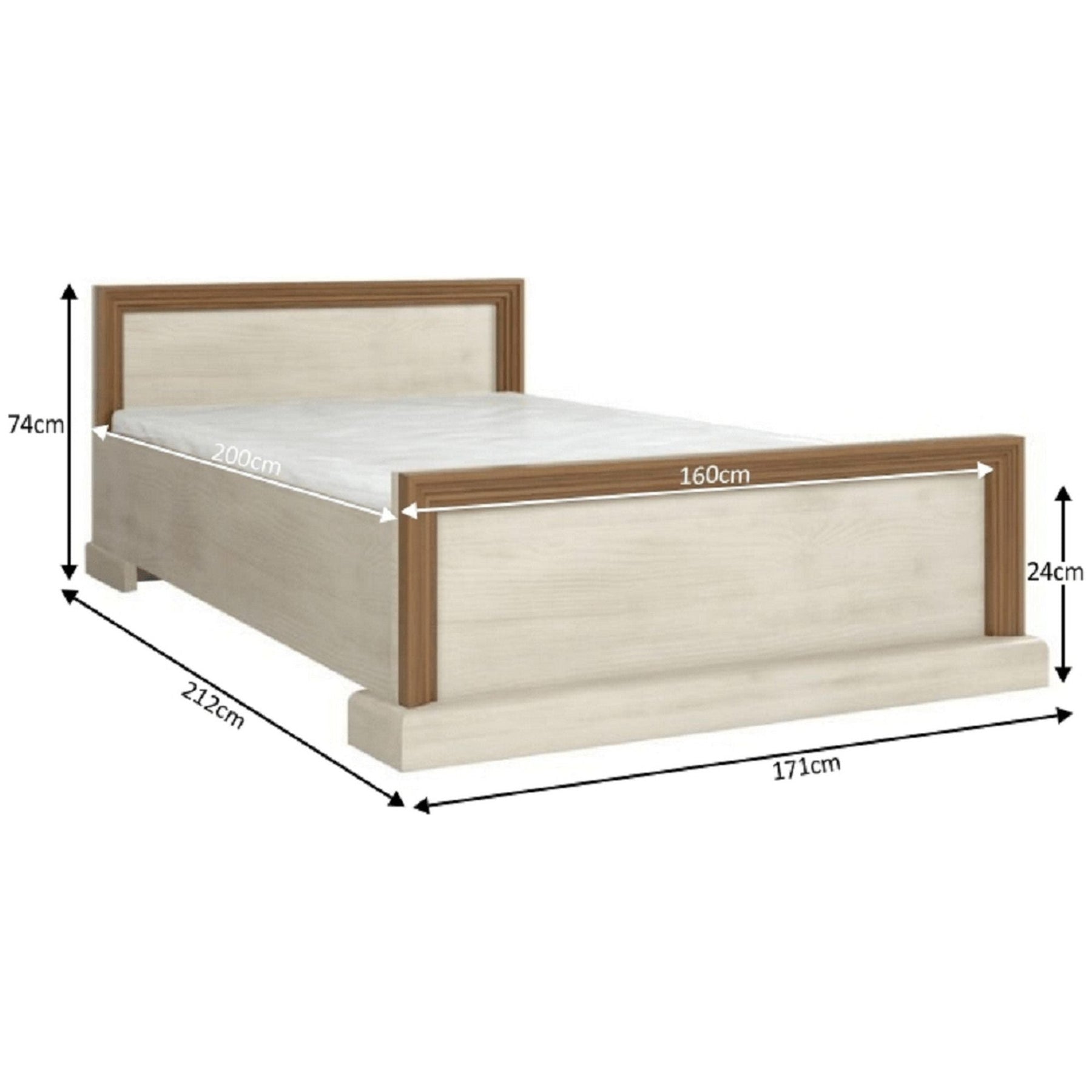 Pat dormitor ROYAL L1, PAL melaminat, pin nordic/stejar sălbatic, 160x200cm, cu somiera fixa, fara saltea