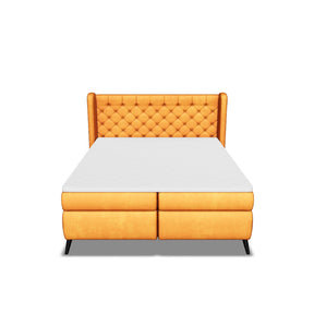 Pat boxspring MADISON, stofă buclata/burete/metal, verde - Now or Never 38, 177×214×123 cm