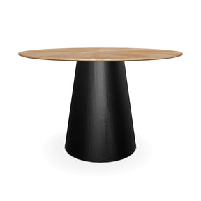 Masa ANGEL, MDF/furnir natural segmentat/MDF lacuit, stejar/negru mat, 120×120×75 cm
