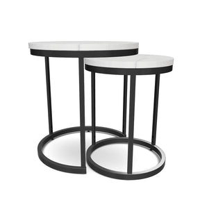 Set 2 masute cafea HOLA, PAL laminat/otel, alb cu efect de marmura/negru