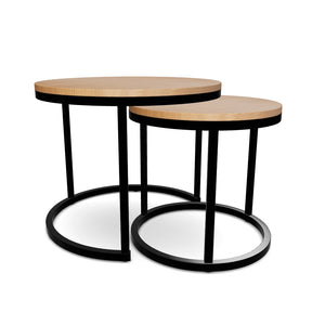 Set 2 masute cafea AMARO, MDF furniruit/otel, stejar/negru