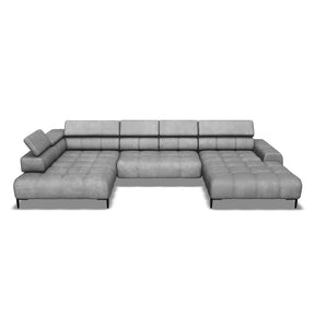 Coltar extensibil modern PLAZA XL, stofă catifelata/lemn masiv/PAL, gri închis - Salvador 15, 385×216×99 cm