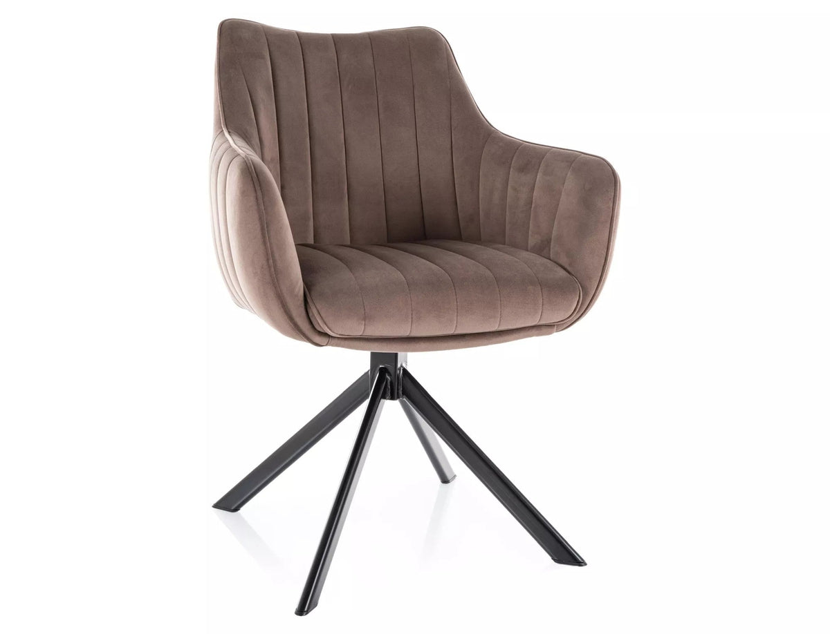 Scaun rotativ AZALIA, cappuccino/negru, stofa catifelata/metal, 61x44x86 cm