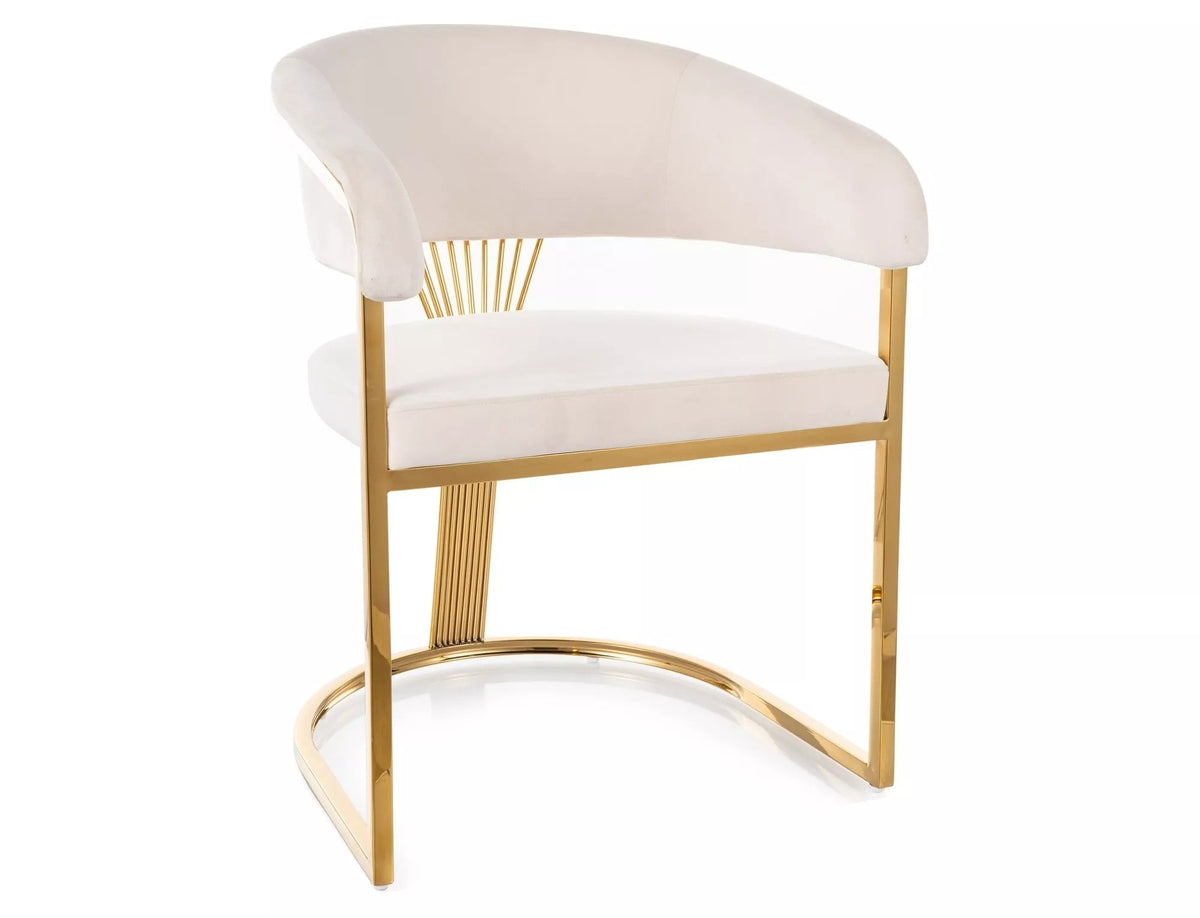 Scaun CROWN, bej deschis - Bluvel 22, stofa catifelata/metal, 57x46x77 cm
